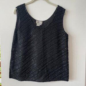 J Kara‎ Black Beaded, Sleeveless Tank Top, Scoop Neck, Size Medium